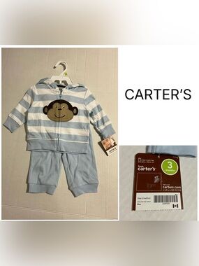 CARTER’S - 3M - NWT - INFANT BOYS 2PC BLUE STRIPE MONKEY SET
